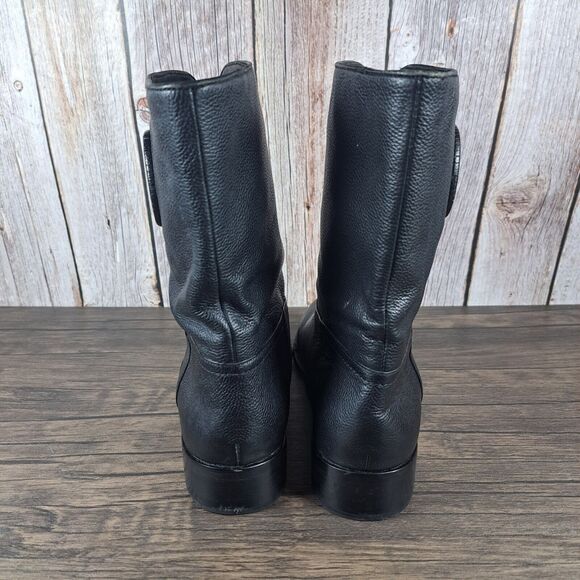 Tory Burch Hallie Mid Shaft Logo Black Leather Riding Boots Women's Sz 9 M (GUC) - Picture 4 of 10
